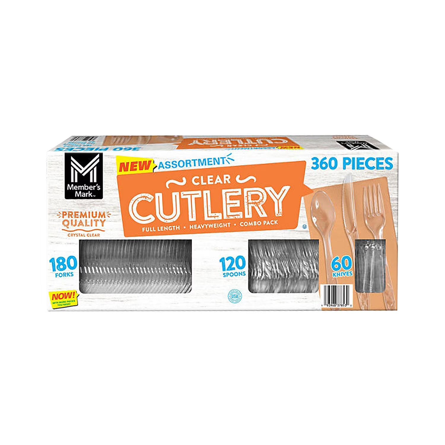 Member’s Mark Clear Plastic Cutlery Set – 360-Piece Combo (Forks, Knives & Spoons) | Heavy-Duty & Disposable