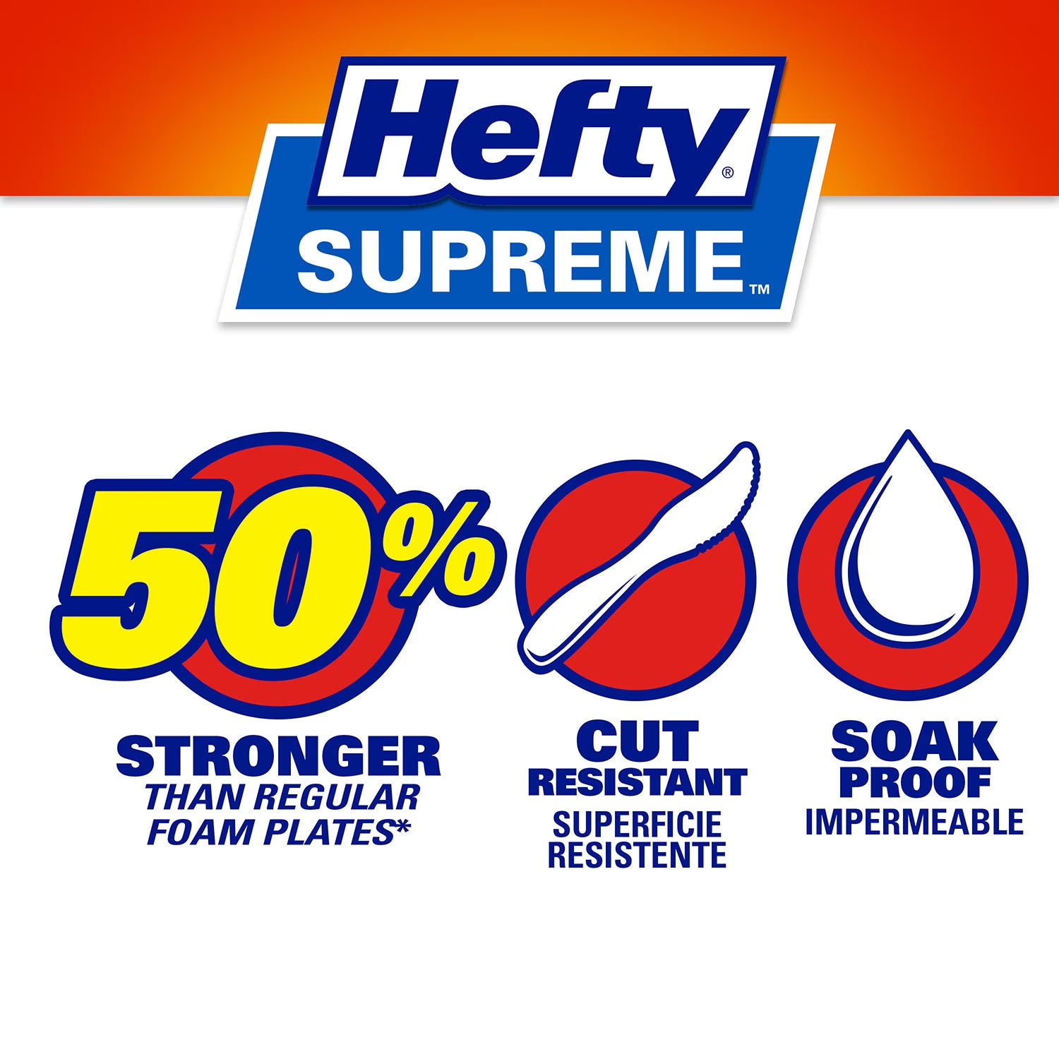 Hefty Supreme Foam Disposable Lunch Plates – 8 7/8” Size, 250-Pack | Strong & Leak-Resistant Plates